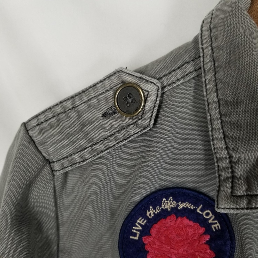 Mossimo Supply Co Gray Patched Cropped Jacket Medium Moto Military Streetwear - Picture 5 of 9